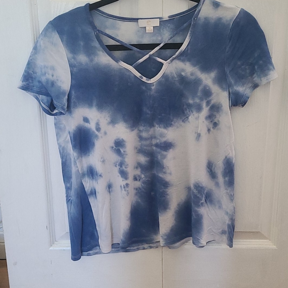 Charming Charlie Blue White Tie Die Shirt